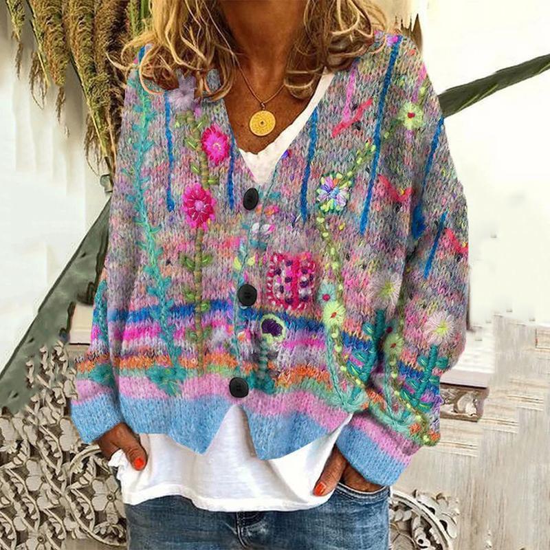 Romantischer, mehrfarbig bedruckter Cardigan