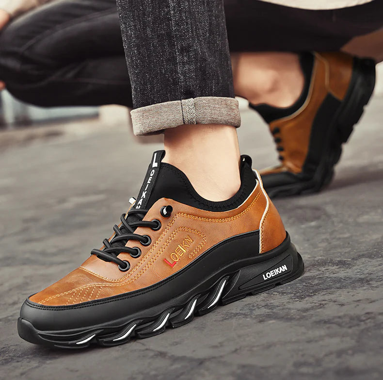 Men's Casual Fashion Orthopedic Hiking Shoes – Anti-Puncture, Anti-Collision, Non-Slip Arch Support Leather Outdoor Sports Shoes for All-Terrain Performance