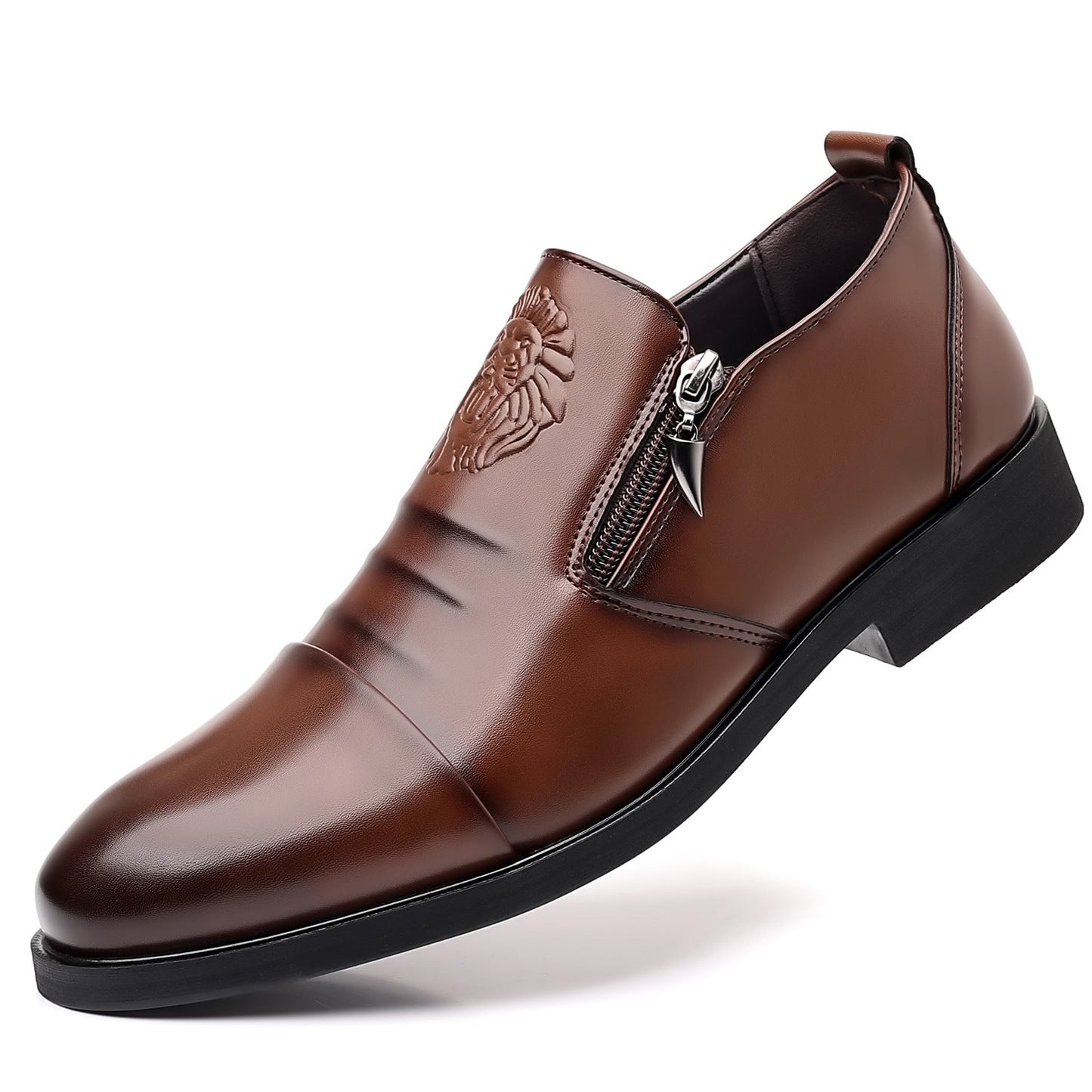 Italian Hand-embossed Zipper Leather Short Boots